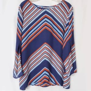 Chicos Chevron Long Sleeve Slit Stripe Tunic Top Blouse Large